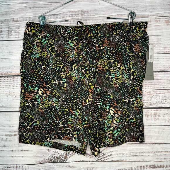 Royalty for Me XL Pull On Shorts Pockets Rayon Multi Animal Print Green Brown - Picture 2 of 9
